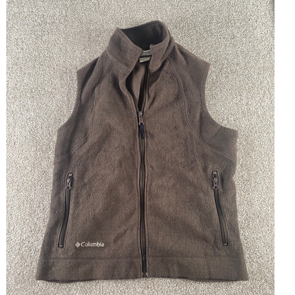Columbia Womens Brown Fleece Vest Full Zip Mock Neck Pockets WL1017 Medium